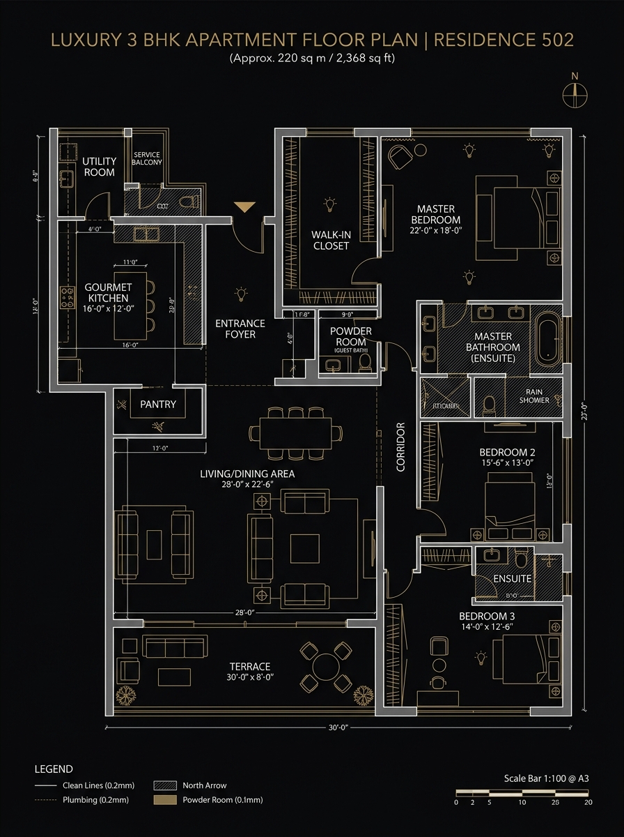 3 BHK Floor Plan Layout